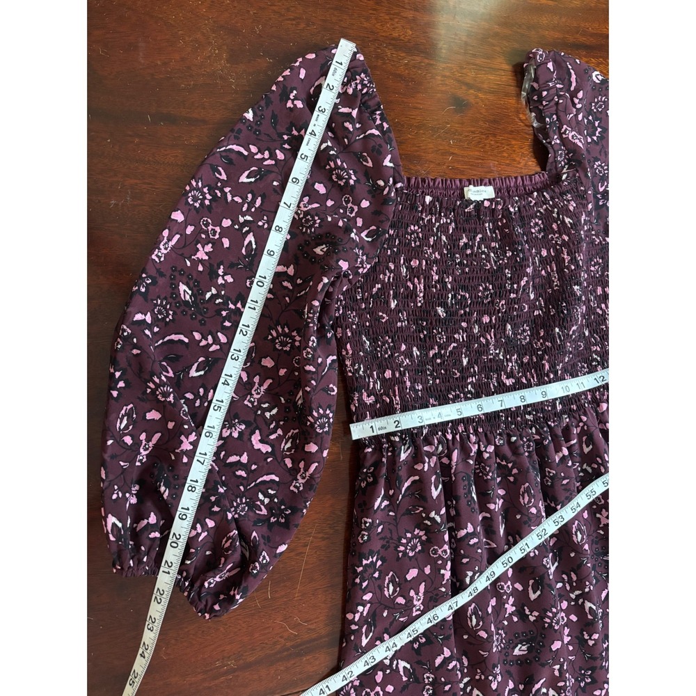 Beachlunchlounge Womens Smocked Midi Dress L Dark Cottage Floral Sheer Sleeve - Picture 5 of 8